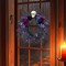 Halloween Skull Wreath for Front Door with Lights, 20 Inch Pre-Lit Black Purple Rose Spider, Gothic Garland Creepy Decor for Home Wall Porch Outdoor Indoor